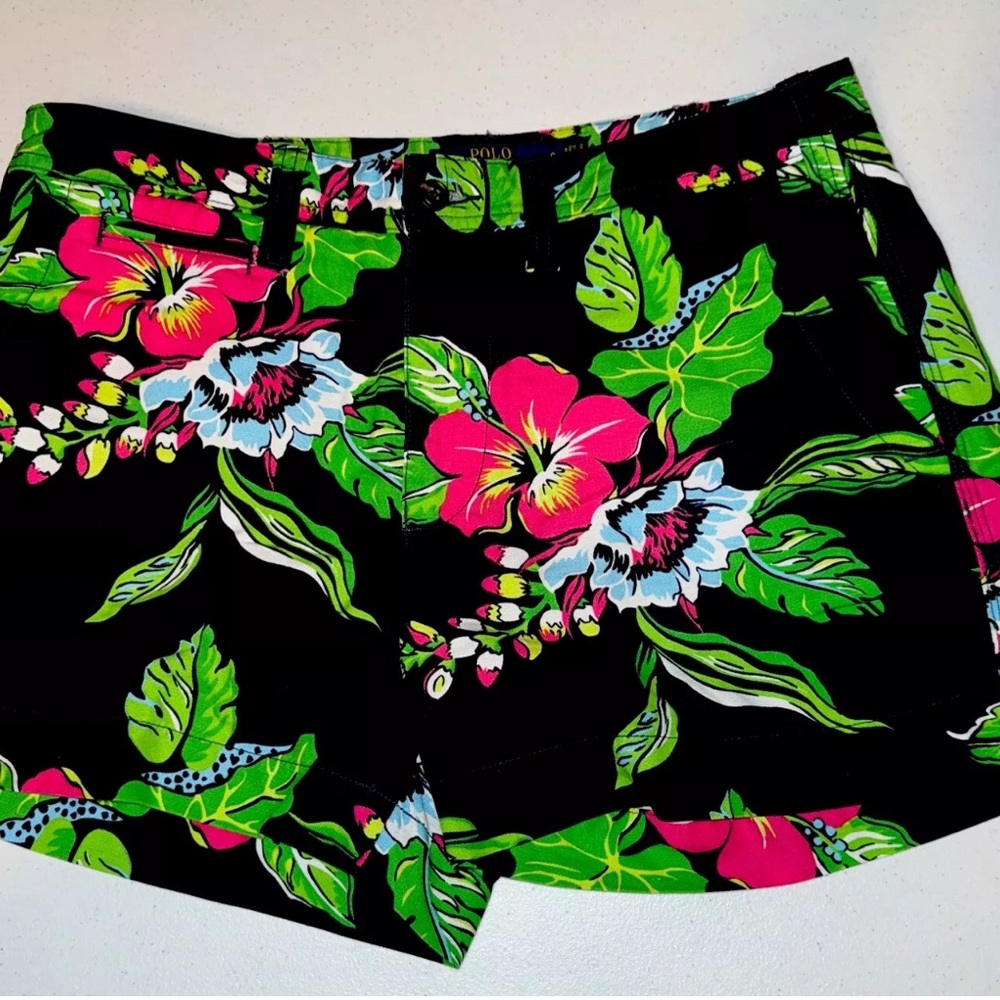 Polo Ralph Lauren Blue Pink Green Linen Cotton Blend Floral Print Shorts - Picture 2 of 6